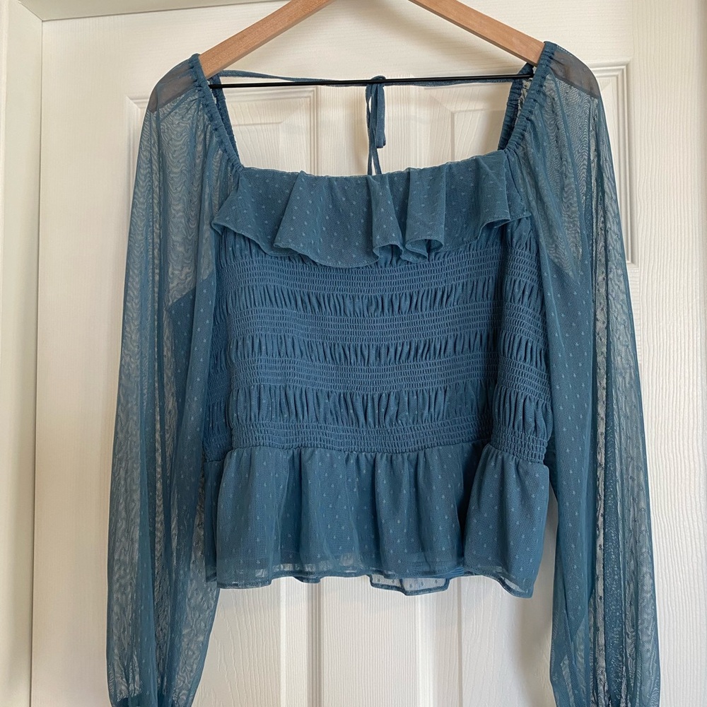 Chic Blue Sheer Blouse